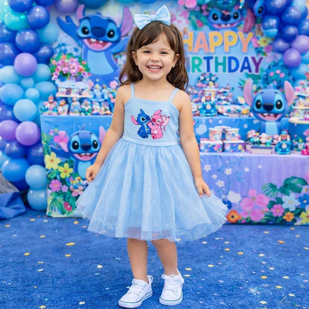 Vestido Infantil Menina Stich Barbie  Festa Luxo em Oferta na Shopee