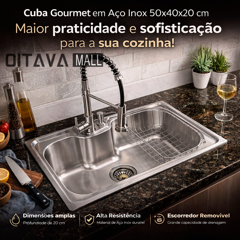 Cuba Gourmet Cozinha Com Cesto Suspenso Pia Aço Inox 50x40x20cm Fácil De Limpar em Oferta na Shopee