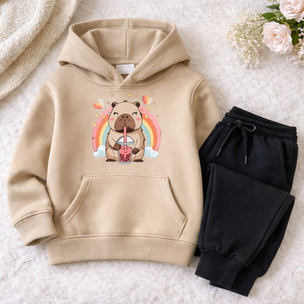 Conjunto moletom flanelado meninas infantil juvenil capivara blusa de frio de algodão premium