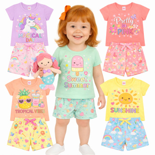 Kit Sortido 4 Peças de Roupas Infantil Menina - 2 Camisetas + 2 Bermudas - Promoção KIT com 2 ou 1 Conjuntos em Oferta na Shopee