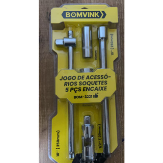 BOM-3221Jogo Extensão Para Soquete E Catraca 5 Pçs Alongador 1/2 Pol CRV em Oferta na Shopee