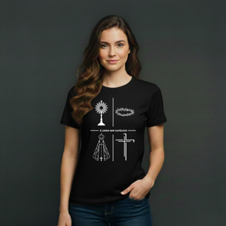 Camiseta Unissex Católica Estampada 30.1 "É Lindo Ser Católico" 100% Algodão Premium em Oferta na Shopee
