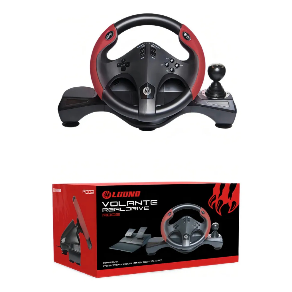 Volante e Pedal Loong MGV-A002 Force Driving Gamer PC PS4 Xbox Switch Simulador de Corrida Preto