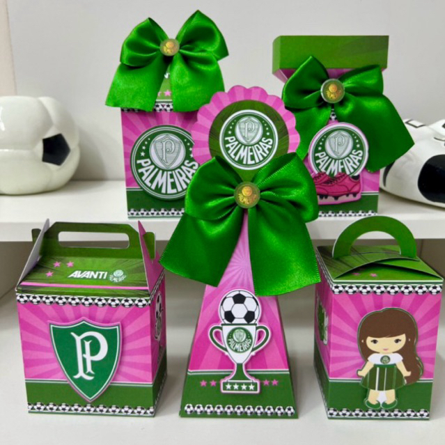 kit Festa- Festa Palmeiras Rosa- PEGUE E MONTE- Lembrancinhas Personalizadas- Festa de Aniversário - Caixinhas - Futebol