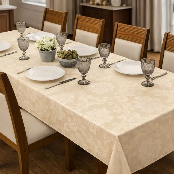 Toalha De Mesa Tecido Jacquard Retangular Durável e Elegante 4/6/8 Lugares Luxo Promoção!