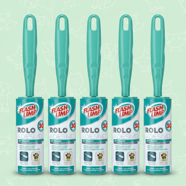 Kit 5 Tira Pelo Roupa Rolo Adesivo Flash Limp Rolinho C/ 30 Folhas Tamanho Original