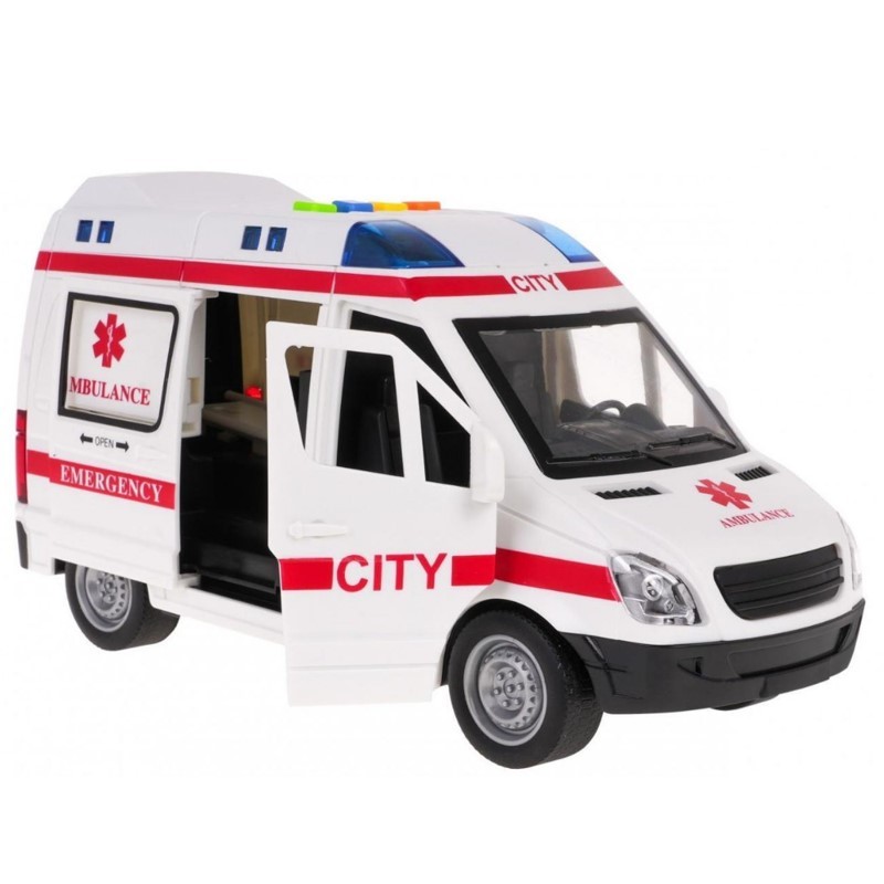 Carro de Ambulância com luz e som 1:10 Fricção - Brink Center em Oferta na Shopee