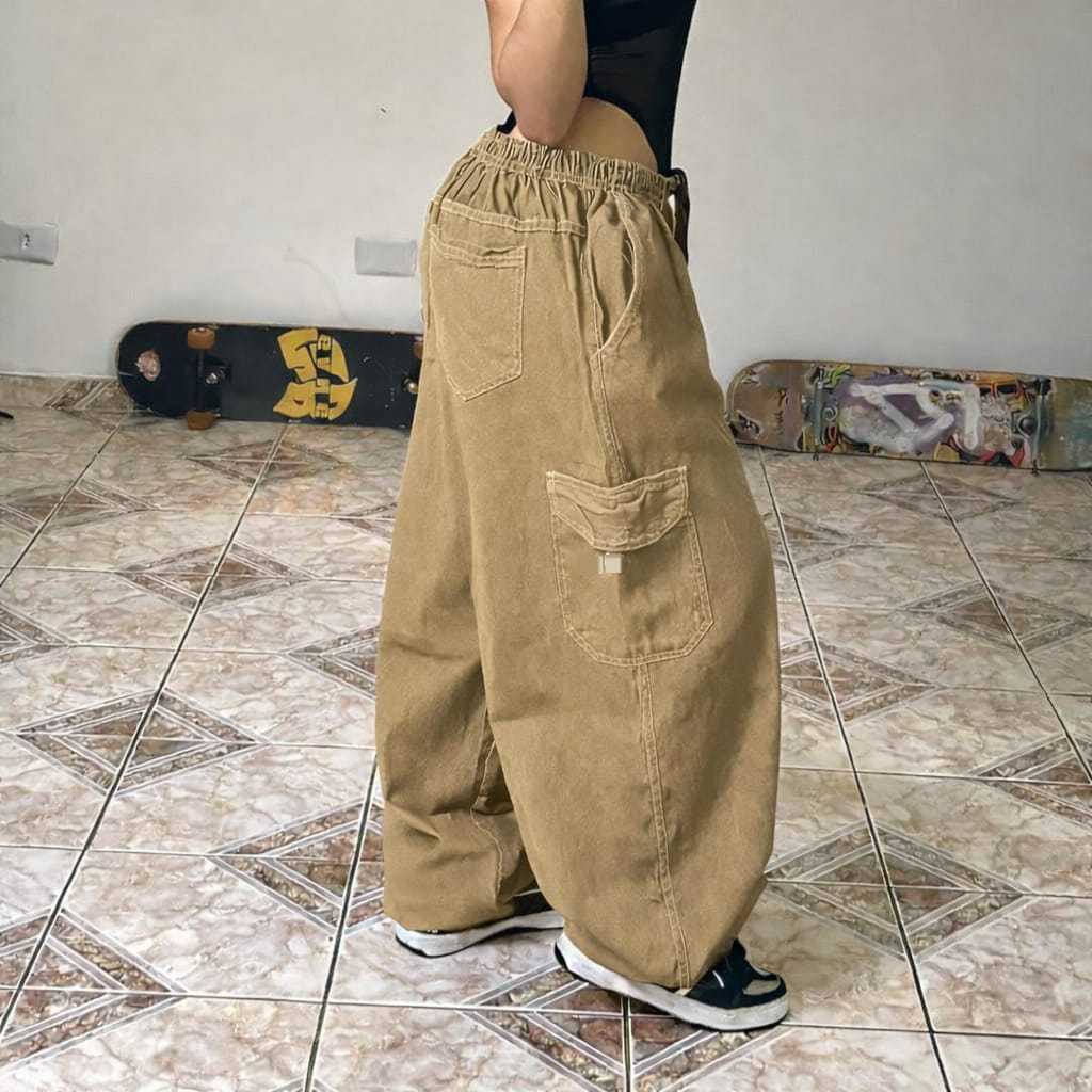 calça cargo unissex sarja com cordão na cintura