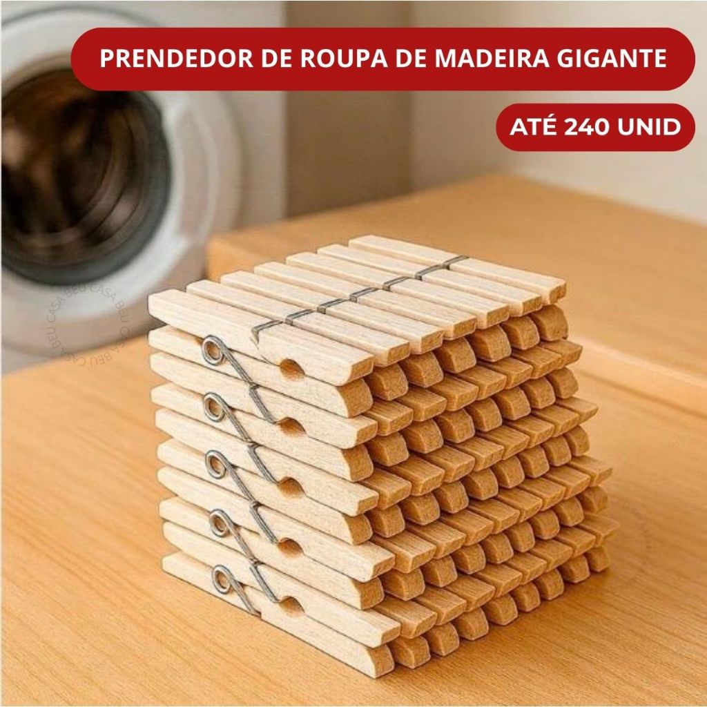 Prendedor de Roupa Madeira Gigante Pregador Prendedores Pregadores Kit com 60 72 120 240 unidades em Oferta na Shopee
