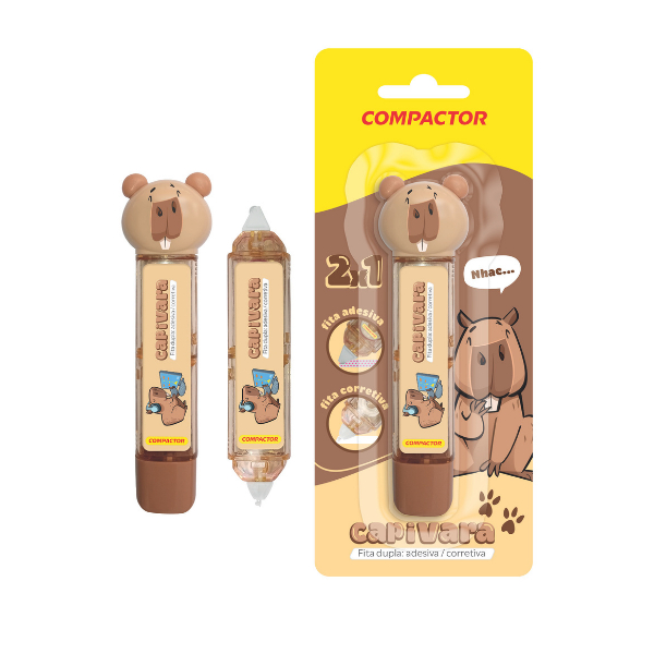 Fita Dupla Adesiva e Corretiva Capivara Blister - Compactor