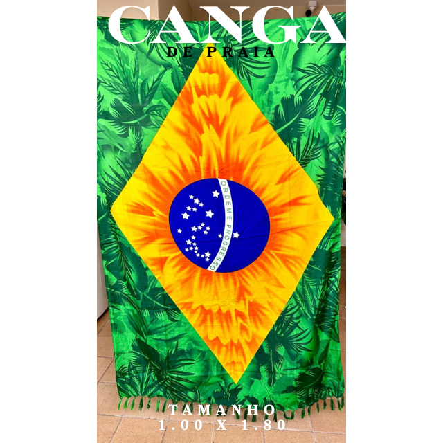 Canga de Praia Estampada Bandeira Brasil Paisagem Arara Moda Verão  Saida de Praia Pareô
