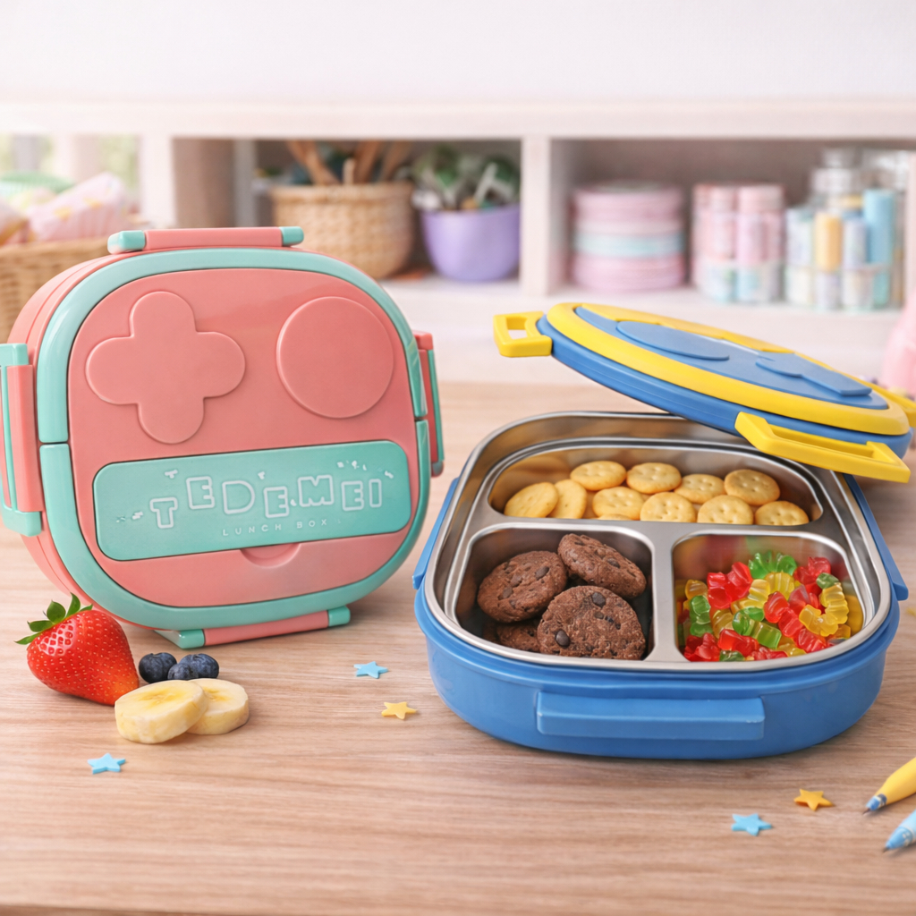 Lancheira Infantil Escolar Marmita Térmica inox 3 Divisórias Portátil Recipiente Para Comida Bebê