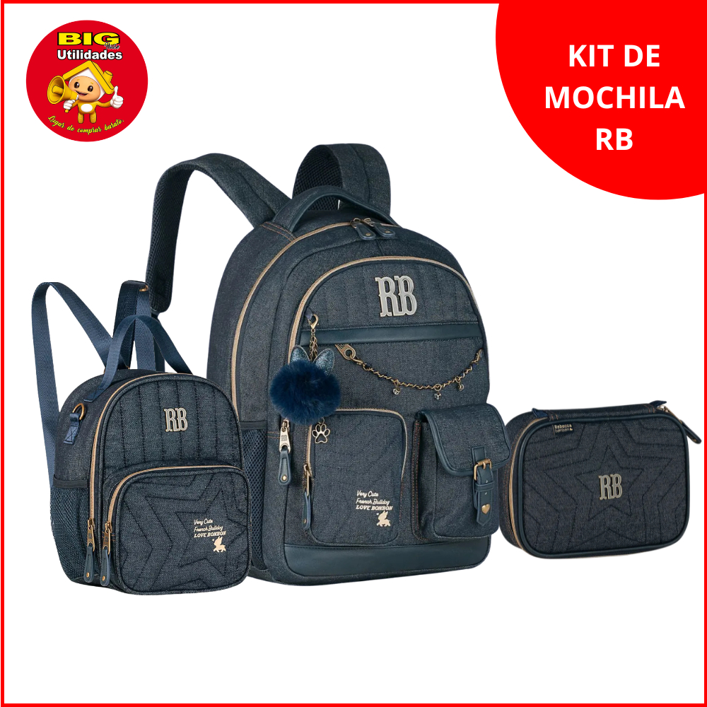 Kit Rebecca Bonbon Mochila lancheira e estojo escolar feminino