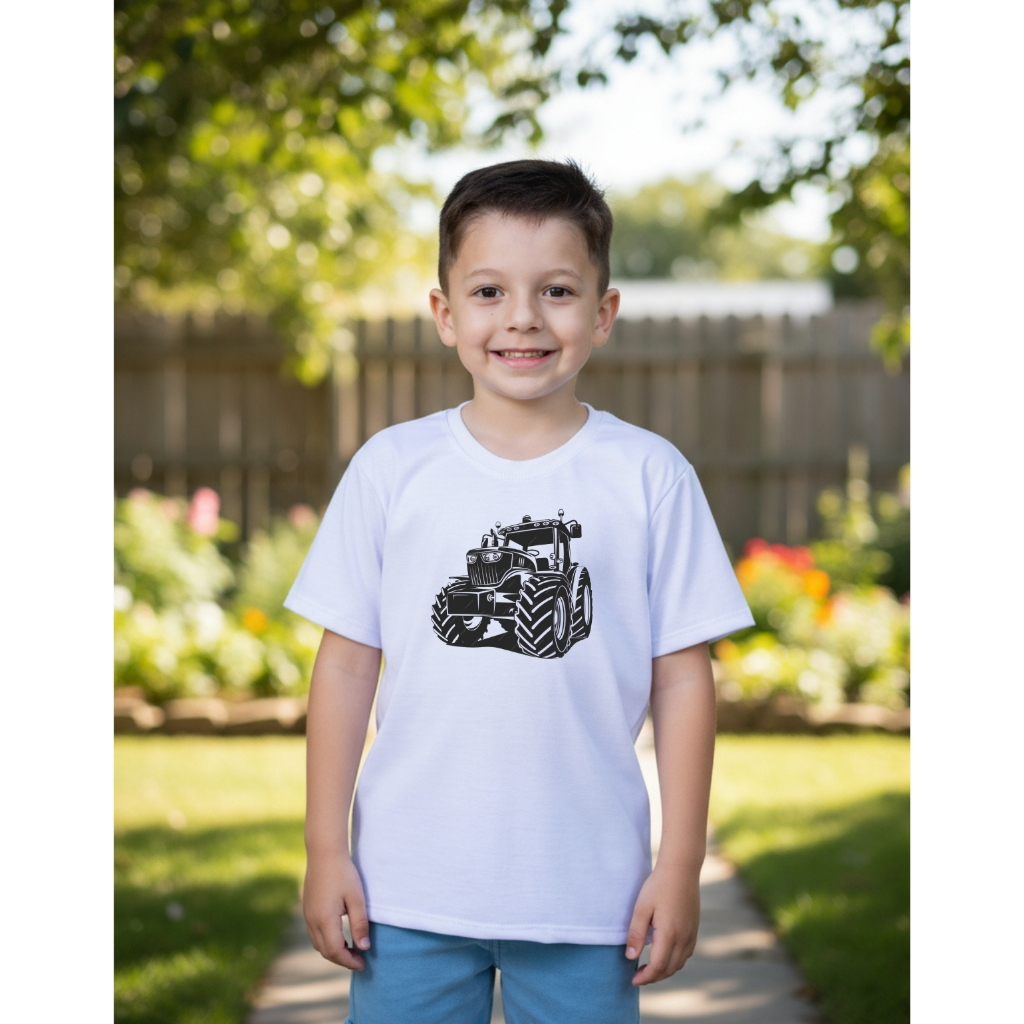 Camiseta Infantil Trator Brinquedo Agro Rural Agropecuaria Desenho Cartoon
