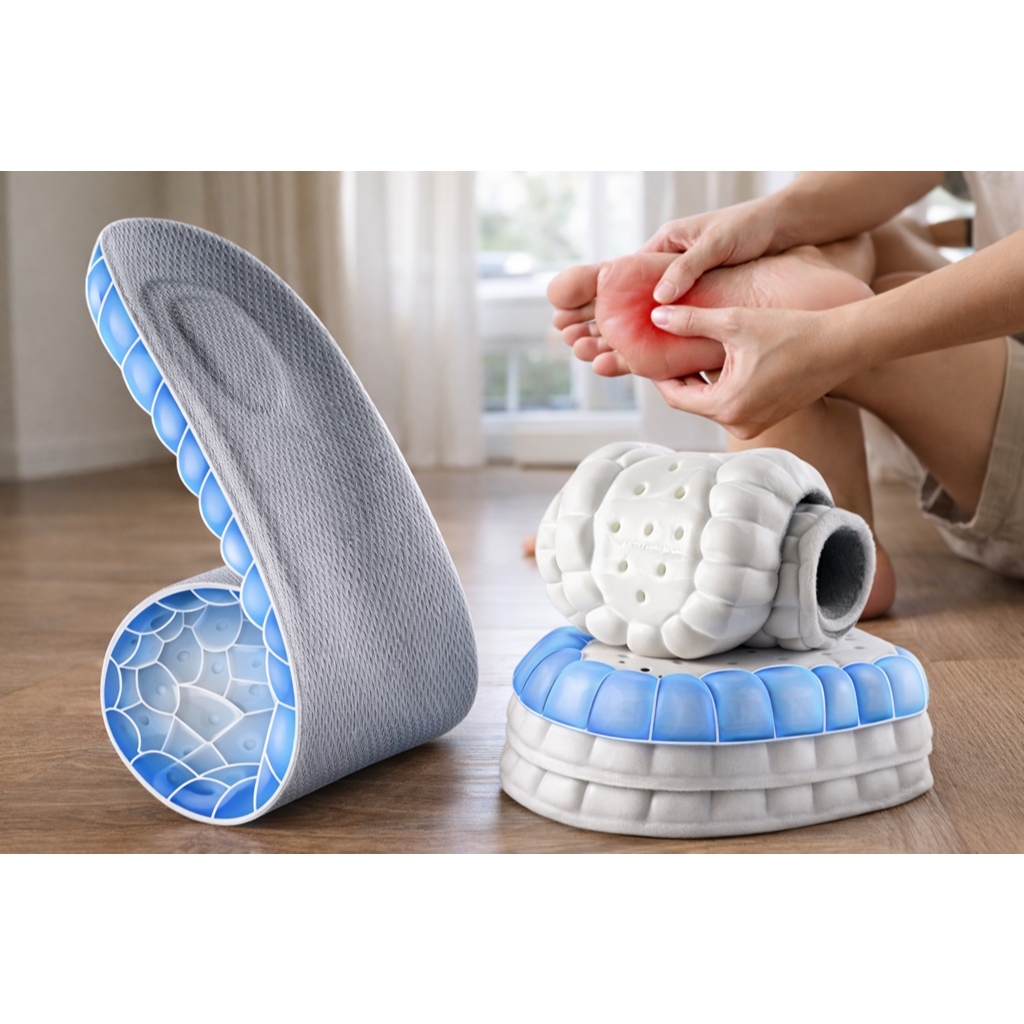 Palmilha 4D para tênis – látex com amortecimento e antiderrapante – respirável, confortável e redutor de impacto em Oferta na Shopee