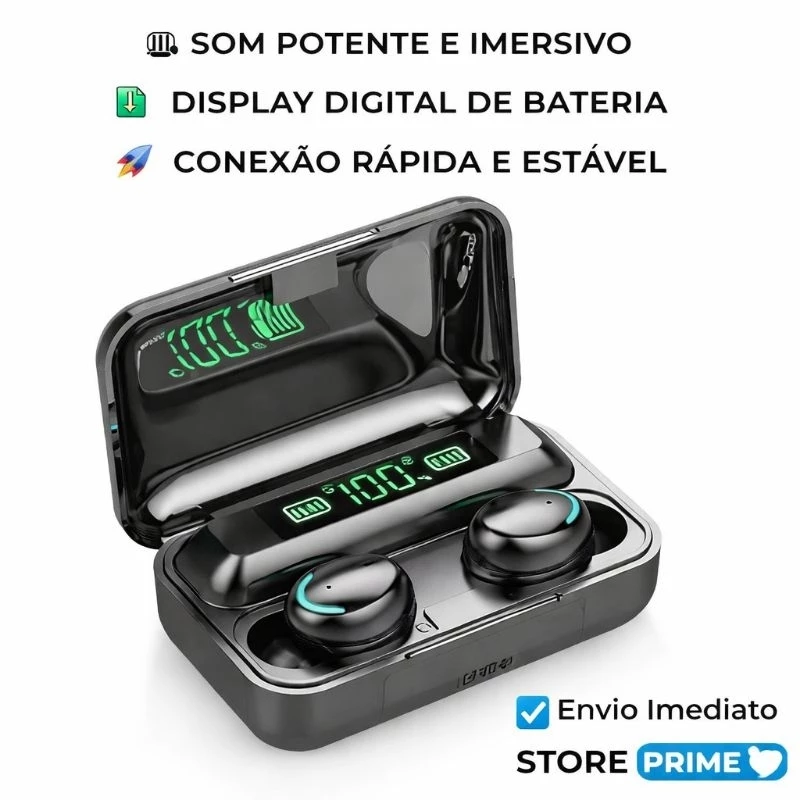 Fone De Ouvido F9-5 Sem Fio Bluetooth 5.3 TWS Com Display LED Power Bank Estéreo de Alta Qualidade