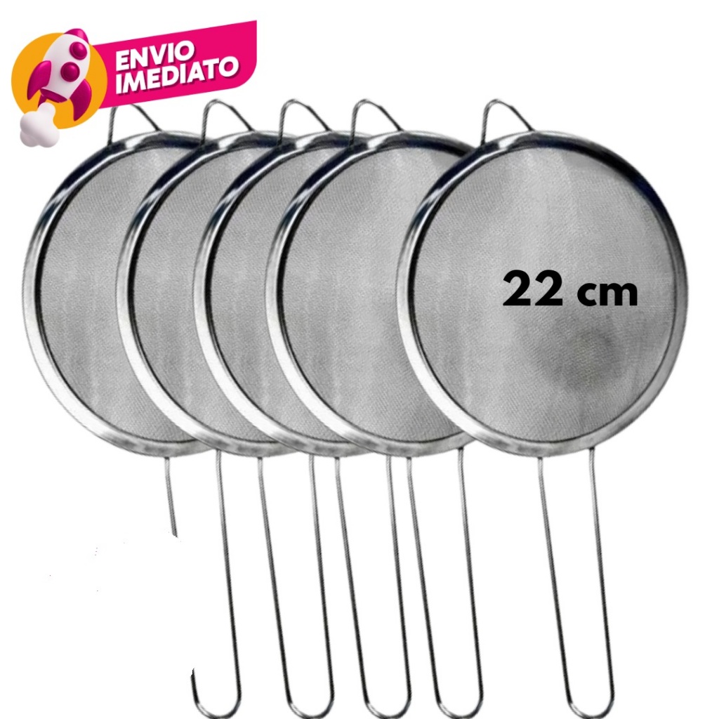 Peneira 22cm Aço Inox Utensílio Cozinha Confeitaria Polvilhar Coador Jogo Kit C/ 05, 08 ou 10Un