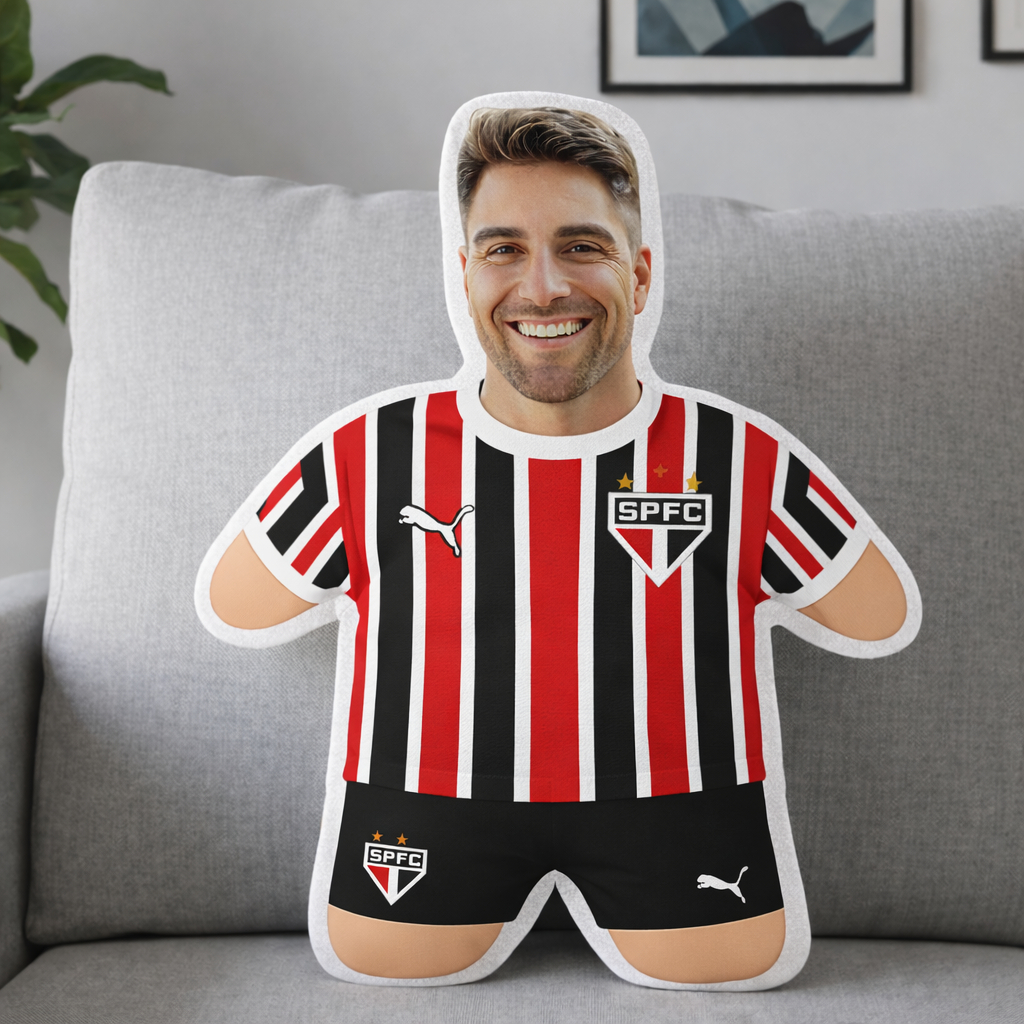 Almofada Personalizada Forma de Corpo Uniforme São Paulo Com Seu Rosto
