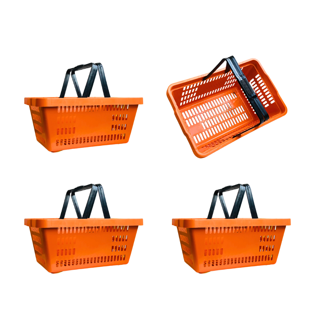 Kit 4 Cestas de Mercado 15L Laranja Reforçadas, Plástico Resistente para Supermercado e Comércio