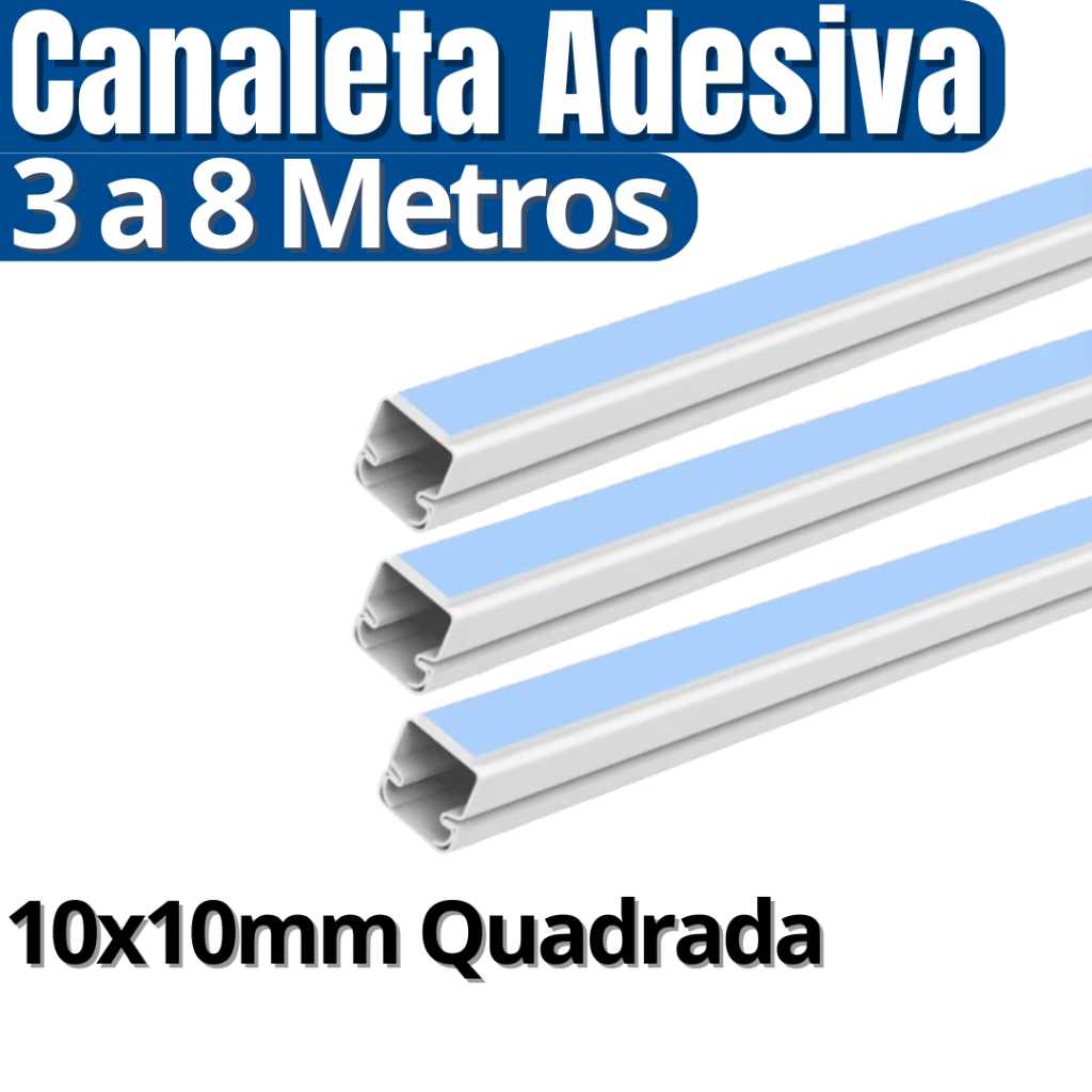 Canaleta para Fio Organizador de Cabo Canaleta 10x10 Adesiva Esconde Fio Quadrada