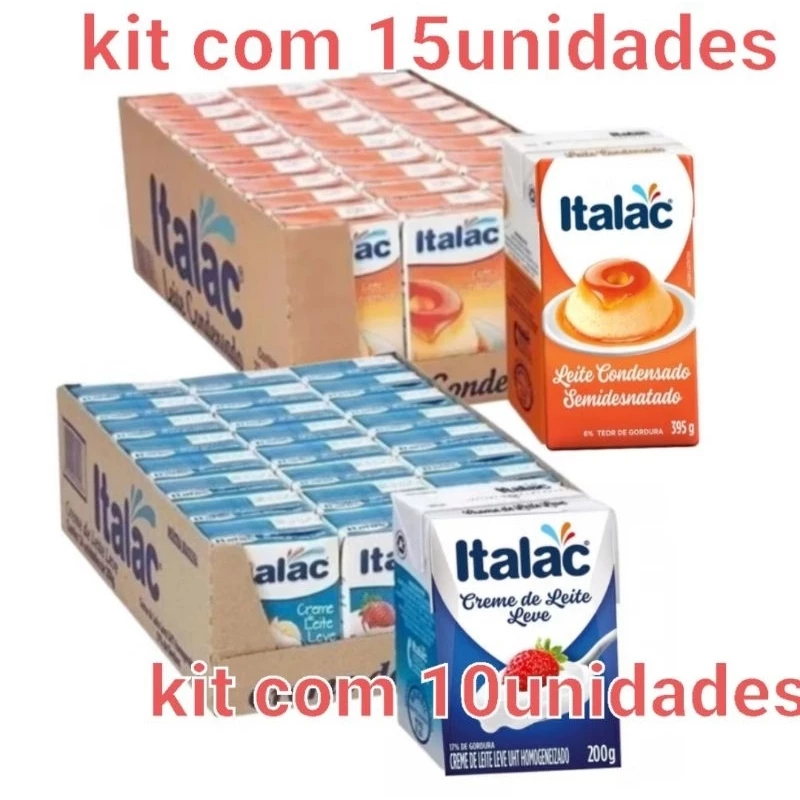 KIT 25 UNIDADES 15unidades leite condensado Italac 395g e 10unidades creme de leite italac 200g em Oferta na Shopee