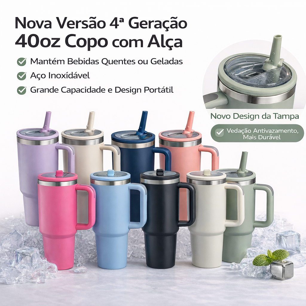 Copo Térmico 1200ml Inox Garrafa Térmica Grande com Canudo Tampa Frio Quente Portátil Academia Carro Trabalho