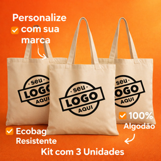 Kit 3 Ecobags Personalizadas com Logo | Bolsas Algodão Cru 33x40cm | Brinde Empresa | em Oferta na Shopee