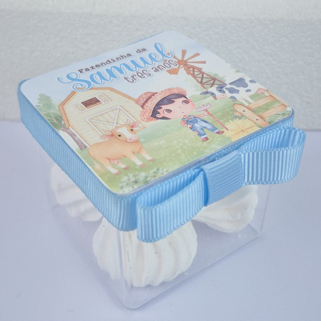 Caixa acrílica - Fazendinha Azul - Lembrancinha para aniversário - Caixinhas Personalizadas