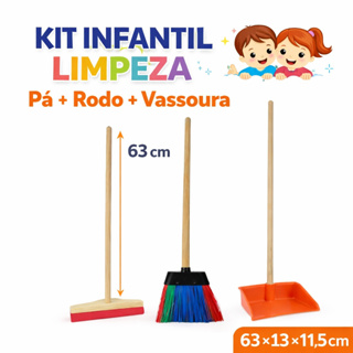 Kit Infantil de Limpeza 3 Itens com Mini Vassoura, Rodo e Pá – Brinquedo Educativo para Crianças em Oferta na Shopee