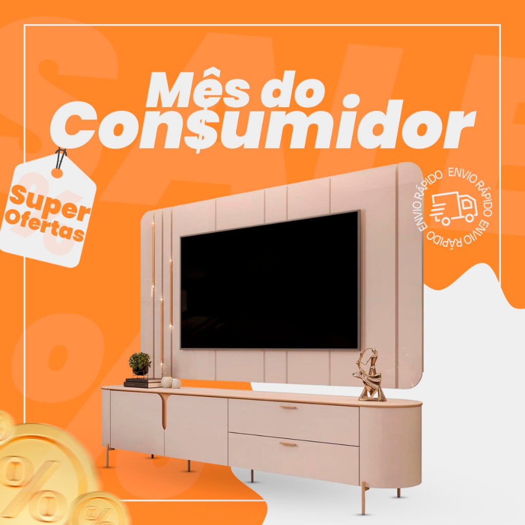 Painel Para TV 75 Pol e Rack Bancada 241cm Celi D04 Off White - Mpozenato em Oferta na Shopee