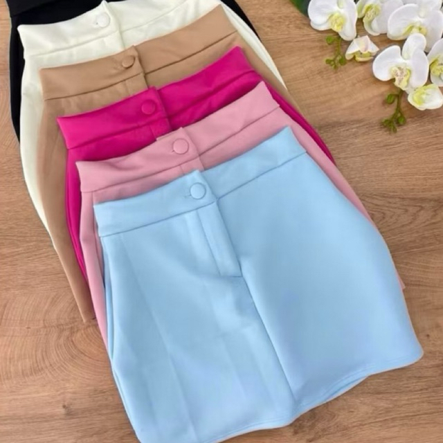 Short saia feminino neoprene botão Cintura alta promoção tendência em Oferta na Shopee