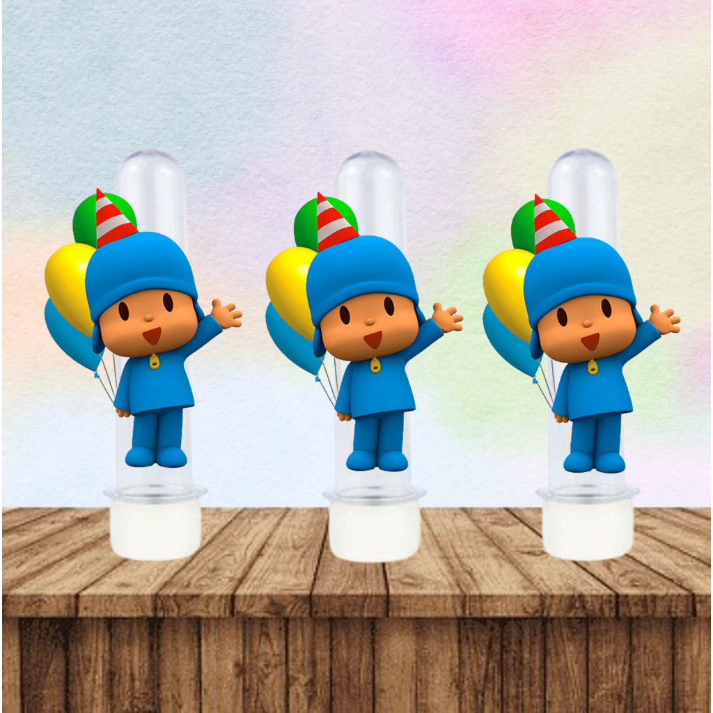 APLIQUES PERSONALIZADOS POCOYO PARA TUBETES, CAIXINHAS E LEMBRANCINHAS, 50 UNIDADES