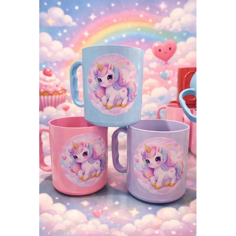 Kit 10 20 30 Caneca Personalizada Unicórnio 370ml – Lembrancinha Aniversário Infantil, Copo Plástico Tema Unicórnio