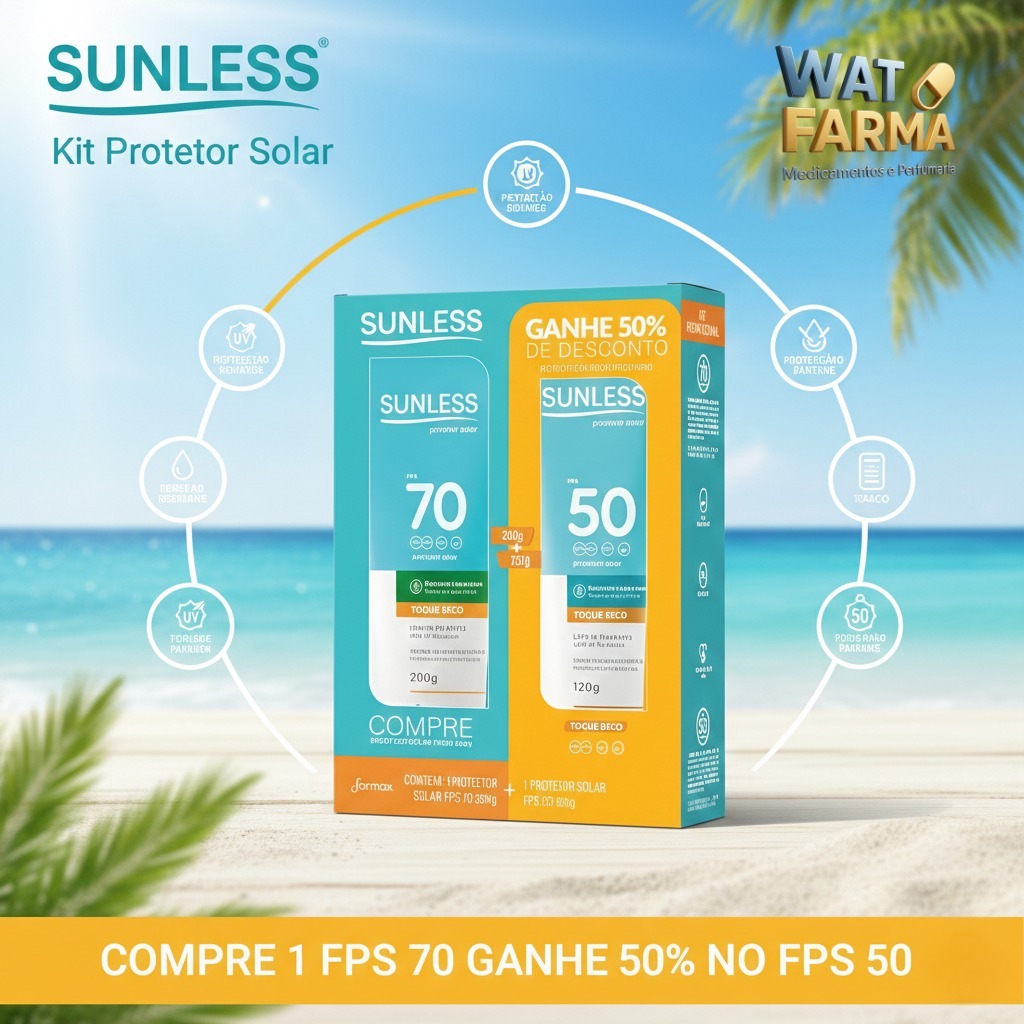 Protetor Solar Sunless Kit FPS 50 Corpo 120g + FPS 70 Rosto 20g Toque Seco