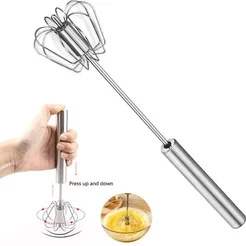 Kit 2 Batedores Manual Semi Automático em Aço Inoxidável, 30,5 cm, Uso Profissional e Doméstico