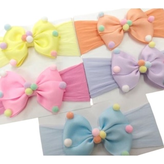faixa de bebê - laço fofo pompons - laço médio em Oferta na Shopee