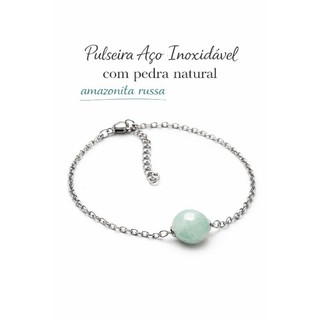 Pulseira Feminina Aço Inoxidável  Pingente de Pedra Natural Amazonita Russa, Antialérgico, Não Escurece.