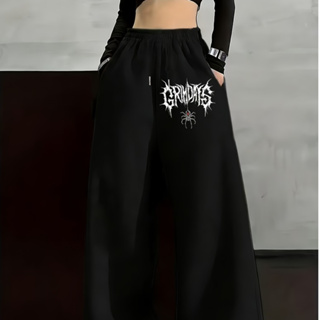 Calça Wide Leg com Estampado Hip-Hop 'Letras Aranha' Moda de Rua, Confortável Versátil Y2K, em Oferta na Shopee