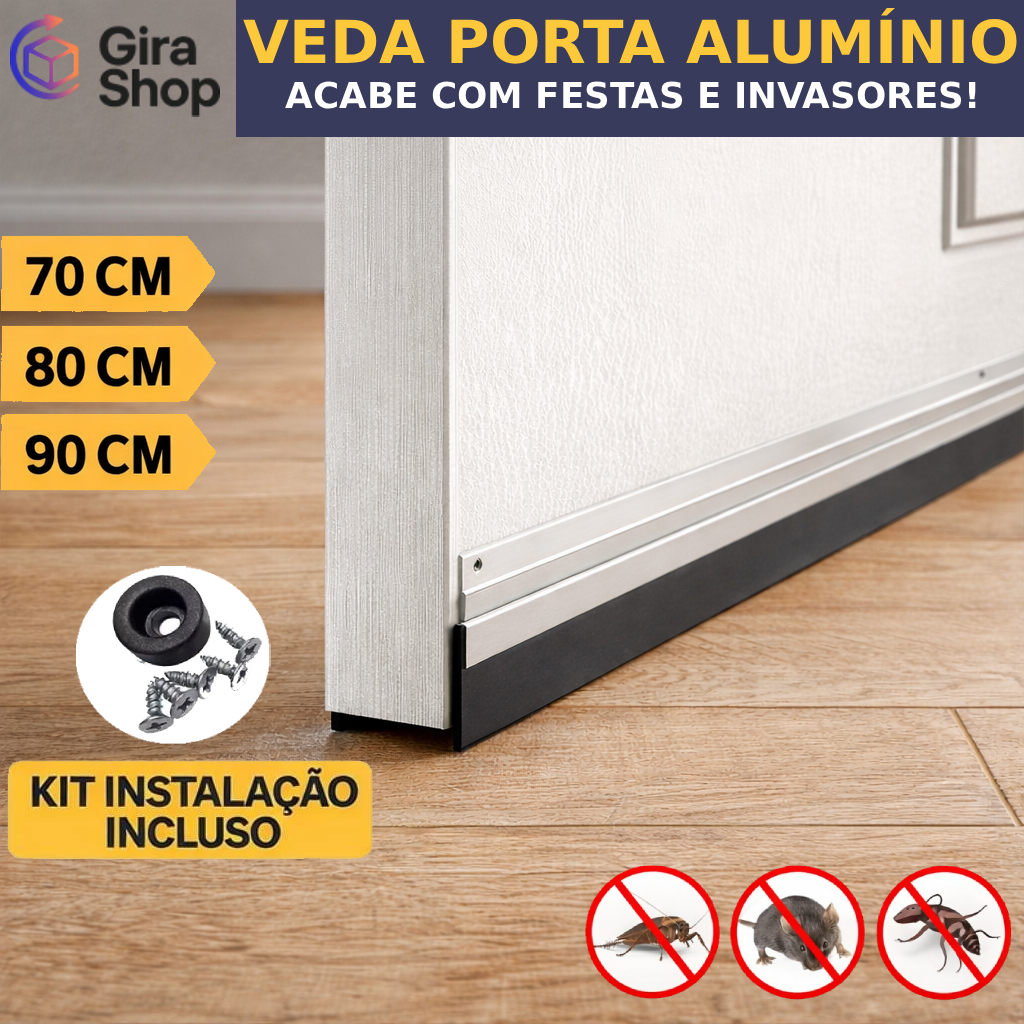 Veda Porta Alumínio Reforçado c/ EVA 70 80 90cm Anti Ruído Poeira Insetos em Oferta na Shopee
