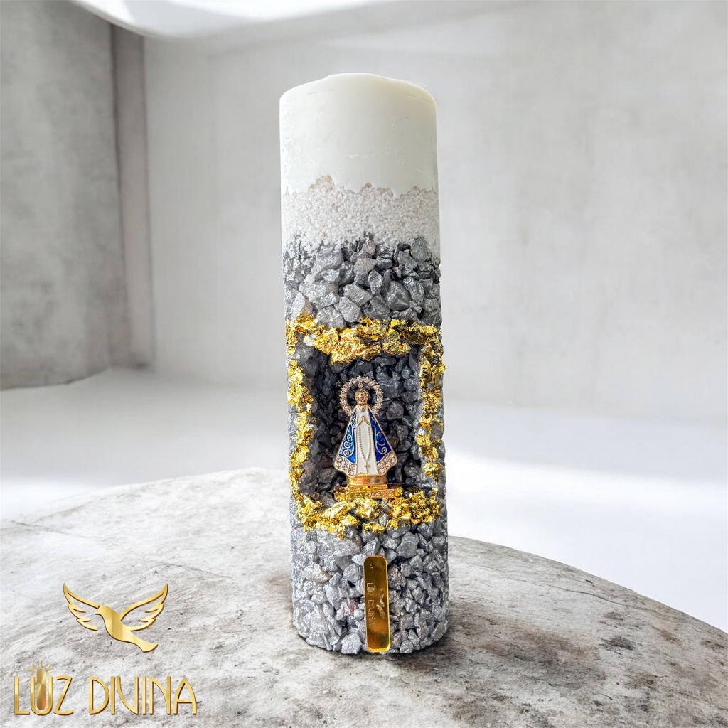 Vela Artesanal Nossa Senhora Aparecida – Pedras Prateadas E Folha de Ouro