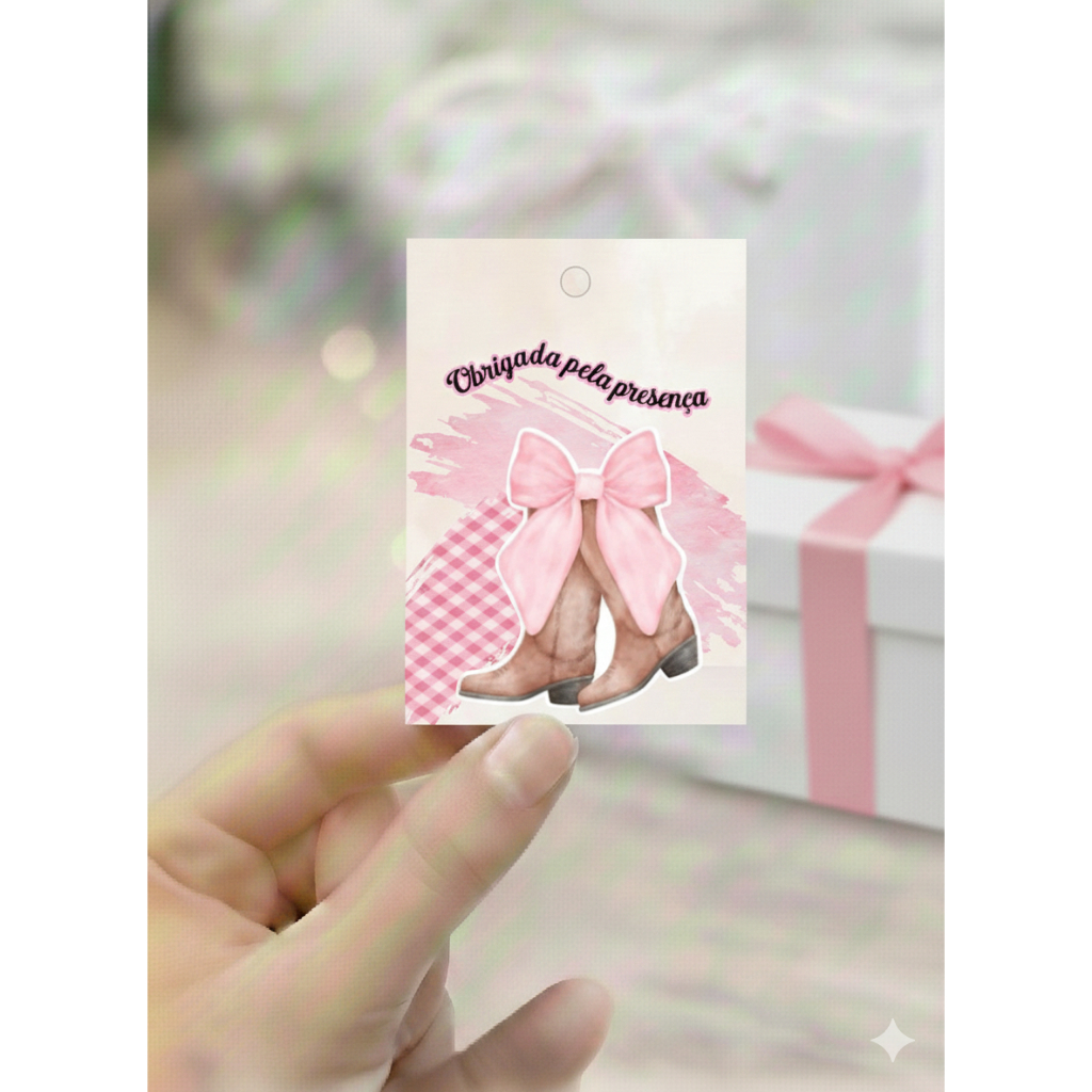 Tag de agradecimento boiadeira/bota e laço/ lembrancinha de aniversario/personalizados de festa