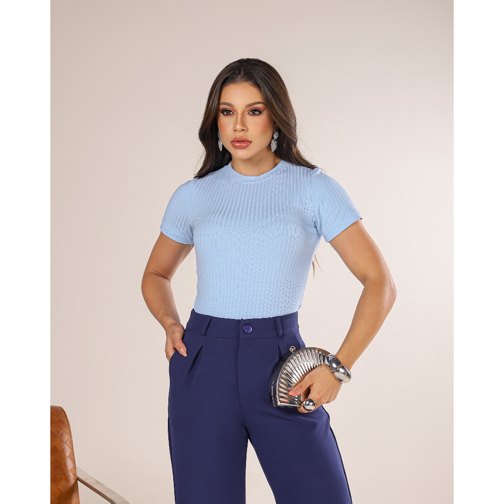 Blusa Feminina Canelada básica - Blusa Ribana Cores - do P ao GG em Oferta na Shopee