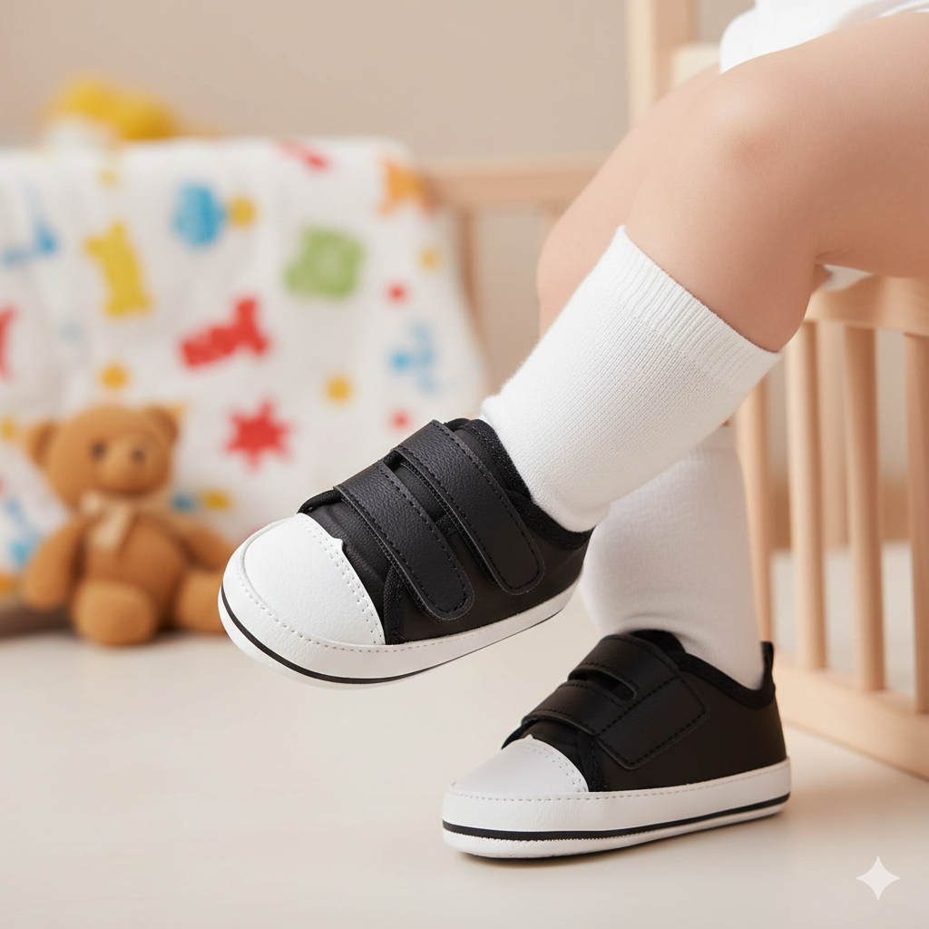 Sapatinho Tênis Bebê Menino e Menina Preto Duas Pontas Confortável e Macio