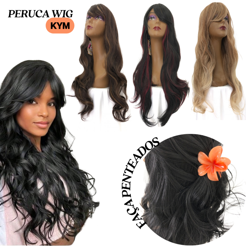 Peruca Ondulada Com Franja 75cm Fibra 100% Orgânica em Oferta na Shopee