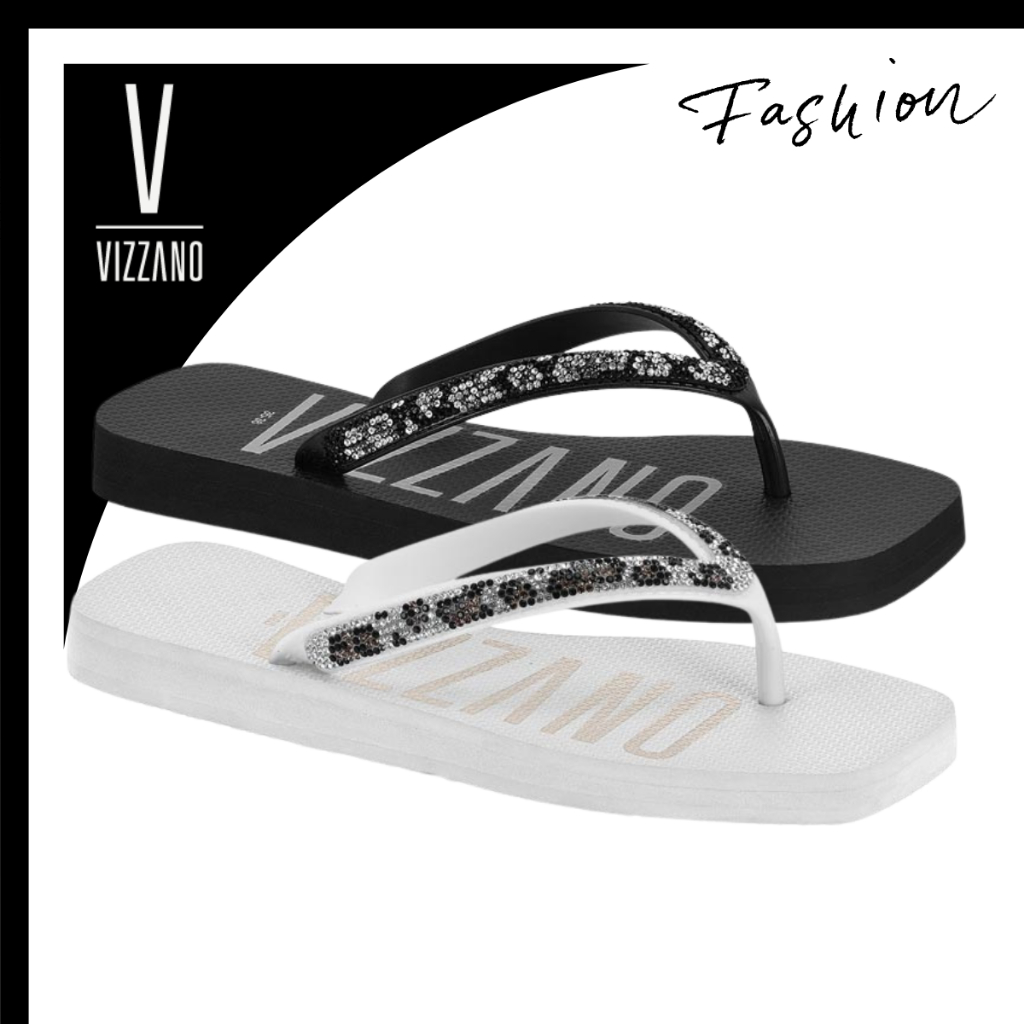 Chinelo Vizzano Rasteirinha Confortável com Brilho Bico Quadrado Original Antiderrapante