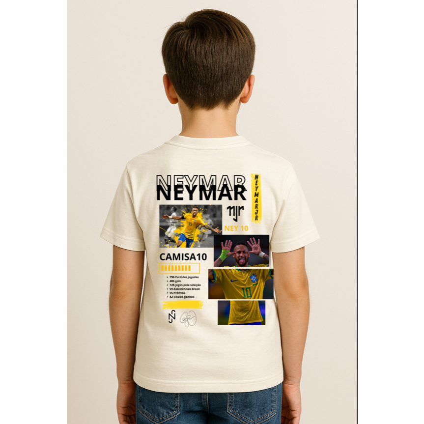 Camiseta Neymar Jr Infantil Juvenil 2 opções de estampas e cores variadas 100% Algodão Premium