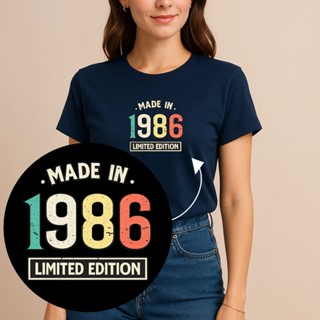T-Shirt Camiseta Básica Estilo Casual Dia a Dia Estampa 1986 Ano Vintage Edition Limited em Oferta na Shopee