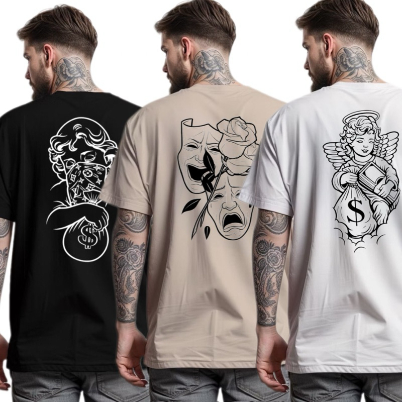Kit 3 Camisetas Masculinas Estampada Camisa Streetwear Algodão Fio 30.1 (Disponível em Diversas Cores)