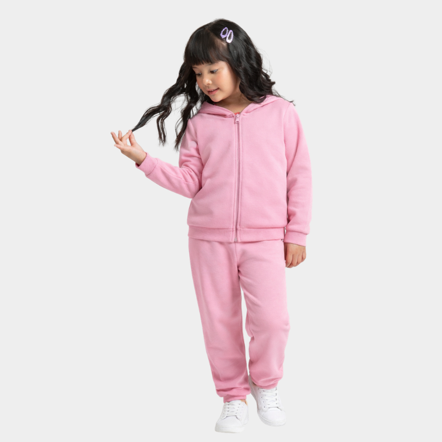 Conjunto Inverno Menina Jaqueta com Capuz e Calça em Moletom Felpado
