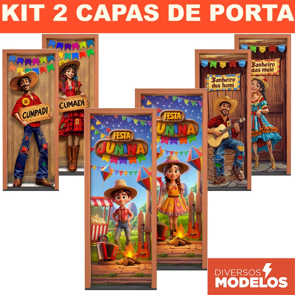 Capa Para Porta Festa Junina Em Tecido Sublimado São João Arraiá - Kit 2 Unidades em Oferta na Shopee